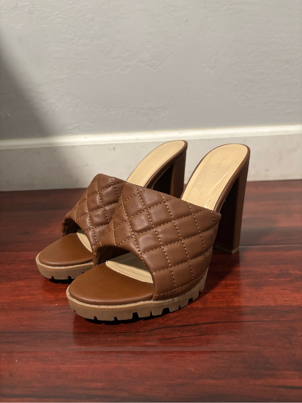Quilted Brown Block Heel Mule - Women